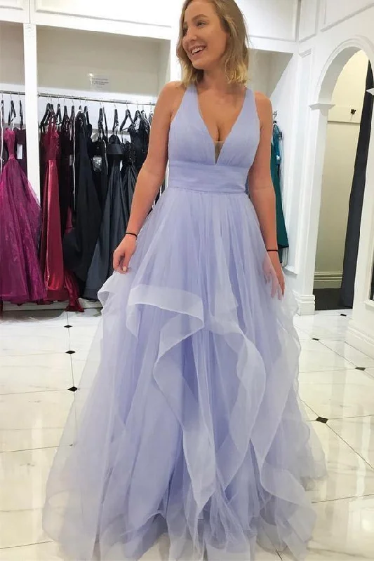 Price Drop Alert!Pink Ruffled Tulle Long Prom/Evening Dress with Criss Cross Back PG823