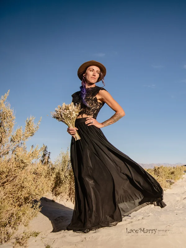 More Discounts, More Joy!Black Wedding Dress Separate in 3 Pieces Set