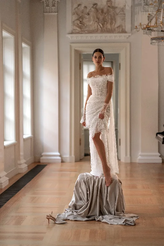 Get It Before It’s Gone!Mermaid Long Sheer Sleeves Off-Shoulder Lace Wedding Dress