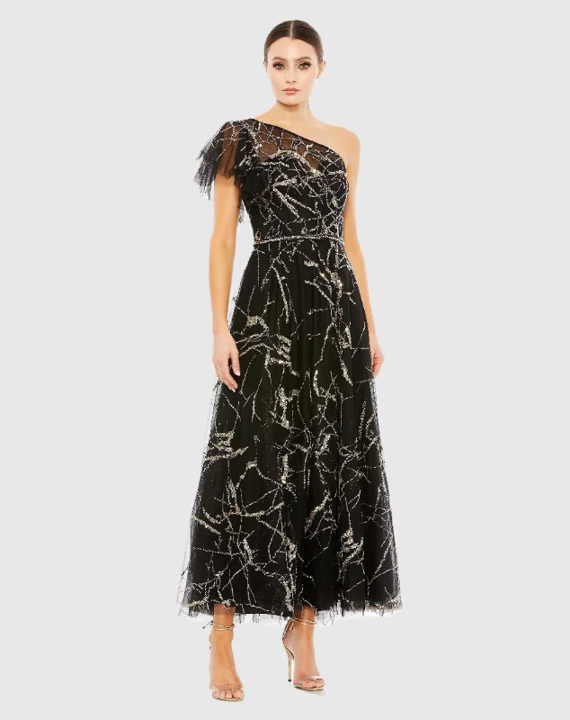 Limited Stock Available!Two Tone One Shoulder A Line Dress