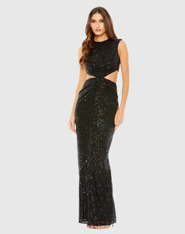 Stock Up and Save!Sequin Twist Cut Out Open Back Gown