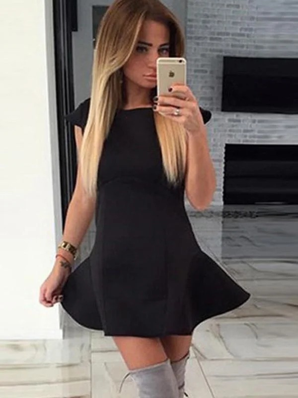Limited Stock Available!Black Cap Sleeve Sheath Unique Open Back Homecoming Dresses cg1734 Limited Stock Available!Black Cap Sleeve Sheath Unique Open Back Homecoming Dresses cg1734