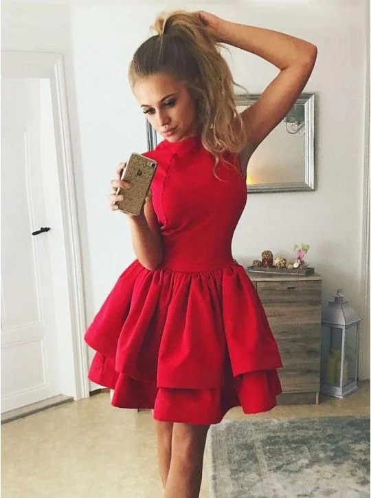 Get More for Less!Burgundy High Neck Sleeveless Short A Line Tiered Homecoming Dresses cg1732 Get More for Less!Burgundy High Neck Sleeveless Short A Line Tiered Homecoming Dresses cg1732