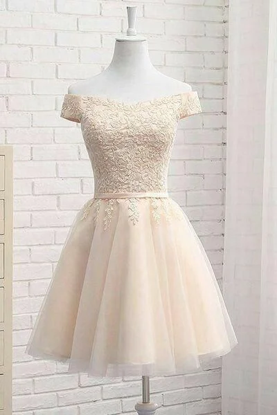 Amazing Prices You Can’t Resist!Light Champagne Off Shoulder Short Tulle Homecoming Dress cg2052 Amazing Prices You Can’t Resist!Light Champagne Off Shoulder Short Tulle Homecoming Dress cg2052