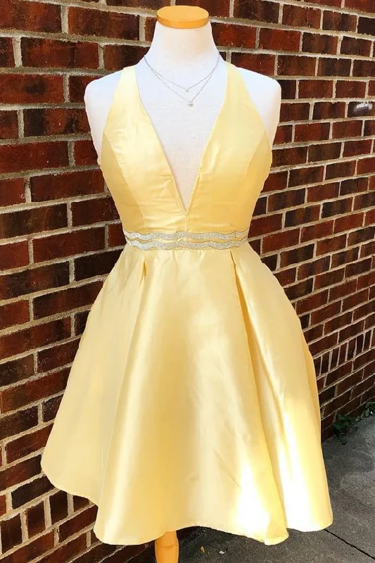 Unlock Huge Savings Now!V Neck Yellow Homecoming Dresses Party Dresses cg2258