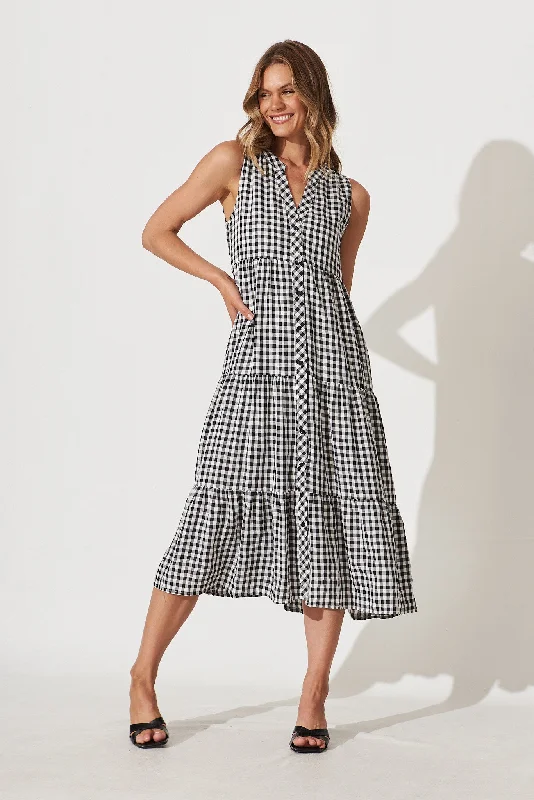 Flash Sale – Act Fast!Jolly Midi Smock Dress In Black Gingham Check Cotton Blend