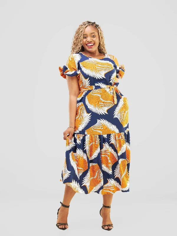 Limited-Time Price Drop!Elora Maxi Dress - Navy Blue / Orange / White