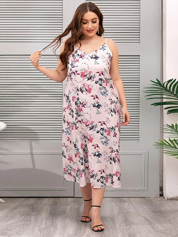 One Click Away from Big Savings!KittenAlarm - Plus Size Oversize Floral Cami Dress Lounge Wear