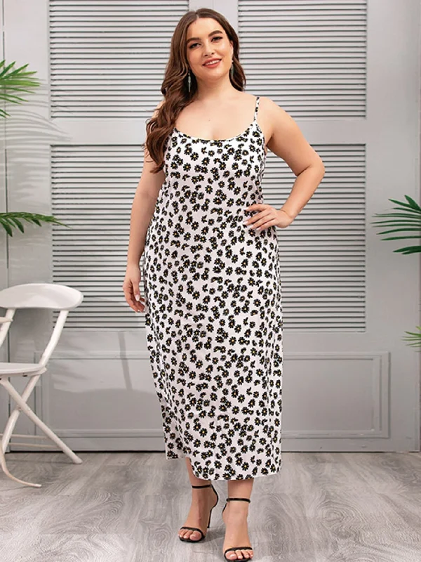 Exclusive Offers You’ll Love!KittenAlarm - Plus Size Oversize Satin Silky Print Cami Dress Loungewear