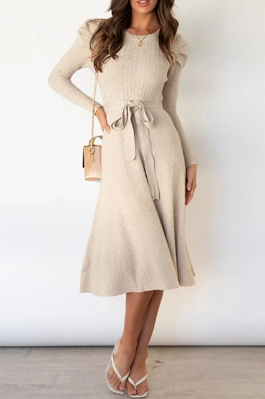Save Money, Shop Happy!Puff Sleeve Tie-waist Knit Dress