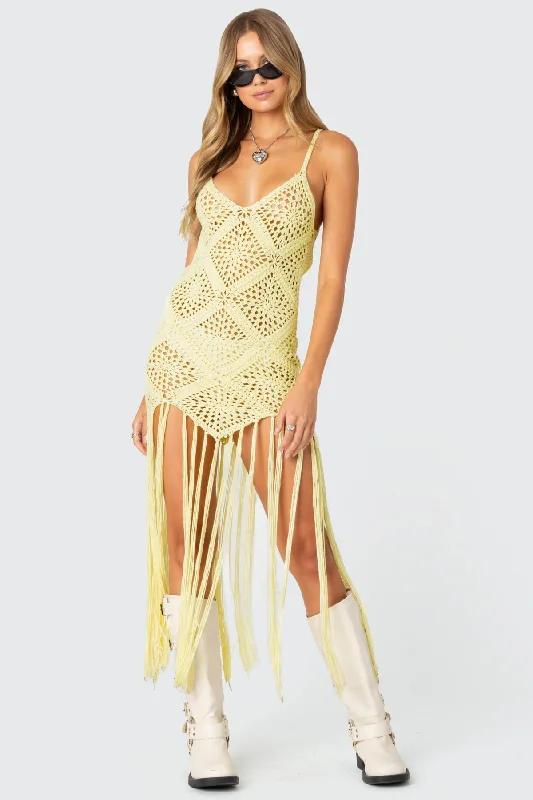 One Click Away from Big Savings!Fringey Crochet Maxi Dress