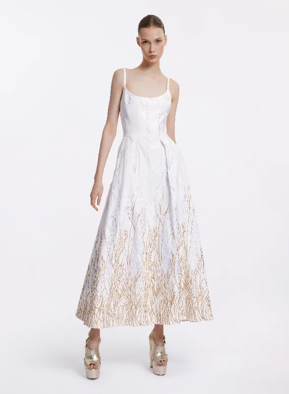 Limited Time Offer!Arboreal Embroidered Cotton Dress