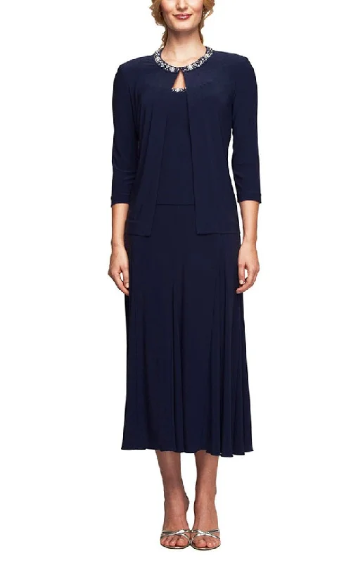 More Discounts, More Joy!Matte Jersey Jacket Dress with Sequin Beaded Trim
