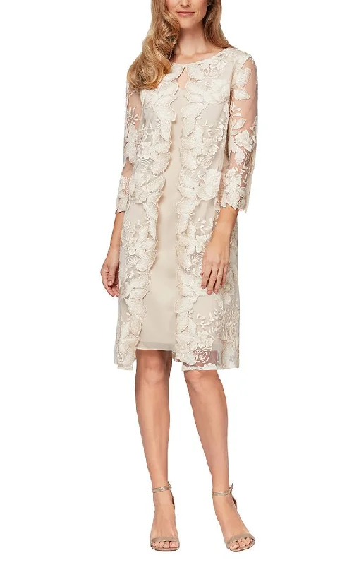 The Best Deals Won’t Wait!Embroidered Mock Jacket Dress with Attached Jacket & Chiffon Tank Dress