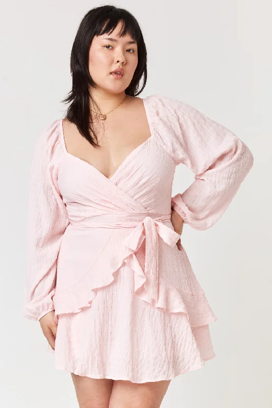 Flash Deals – Act Quickly!Icy Pink Long Sleeve Wrap Skater Dress